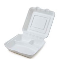 Contenants à clapet de 9 pouces, 3 compartiments, boîtes alimentaires biodégradables en bagasse de canne à sucre