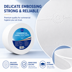 Papier toilette commercial OEM ODM, 6 rouleaux, 4 plis, pâte de bois vierge, 440g, rouleau jumbo, 200mm de diamètre, haute absorption, mouchoirs doux - Product Image 5