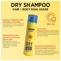 Shampooing Sec en Gros, Spray Cheveux et Corps, Protection UV SPF 35, Contrôle du Sébum, Volumisant, Rafraîchissant, Lissant, Anti-Odeur, Pamplemousse Menthe