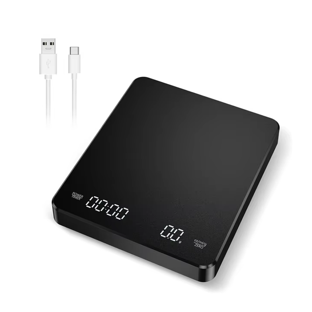 Portable Digital Kitchen Scale with Timer 3kg/0.1g USB Rechargeable Smart Food Weight Scale Black Mini Electronic Coffee Scale