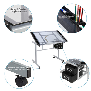 Sinoart Chất lượng cao thủy tinh trong suốt Top Chiều cao có thể điều chỉnh bản vẽ bảng soạn thảo bảng cho các trường học đồ nội thất nhà - Product Image 4