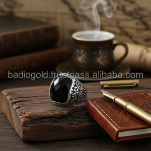 925K Sterling Silver Turkish Faceted Onyx Men <b>Ring</b> - Product Image 3