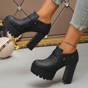 Thick Sole Deep Mouth Professional Flats Plus Size Autumn Fashion Women's Thick Heel Side Zipper High Heels - Product Image 6