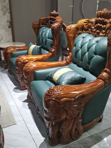 Divano in legno di ebano reale divano 1124 divano in pelle con struttura in legno massello intagliato - Product Image 2