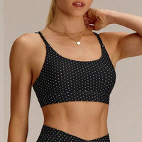 Soutien-gorge de sport pour femme, personnalisé avec logo OEM, imprimé à pois, bretelles fines réglables, en nylon et élasthanne extensible, pour le yoga et l'entraînement