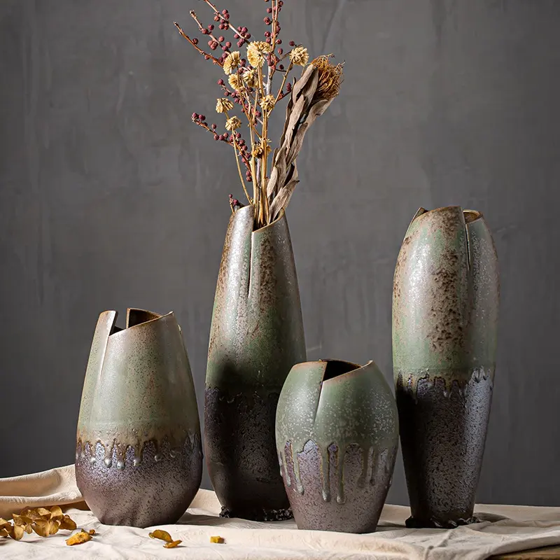 12-дюймовая Большая Напольная керамическая ваза с бронзовой глазурью для домашнего декора Janpandi Античная бронзовая глазурованная ваза для цветов ikebana