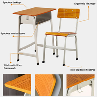 Bureau d'étudiant individuel au design moderne avec chaise, mobilier de classe durable en bois et en métal, adapté à l'utilisation scolaire