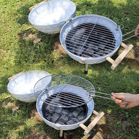 Barbecue portable coréen de 14 pouces en forme de ballon de football, mini-grill à charbon de bois rond pour l'extérieur, en acier inoxydable