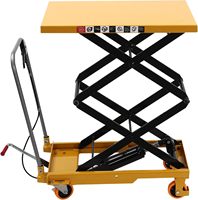 Plataforma Elevadora Hidráulica Manual Tipo Tijera con Plataforma de Acero, Cuatro Ruedas y Bomba de Pie para Manejo de Carga en Talleres y Almacenes