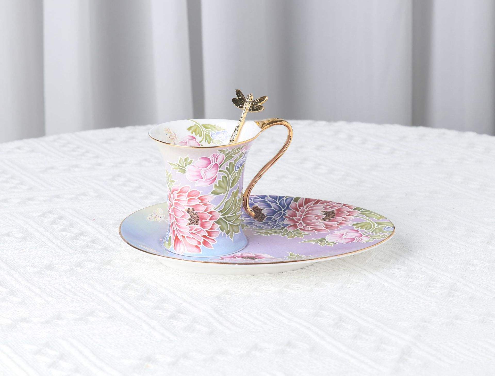 B large peony cups and saucers