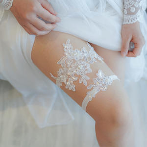 Ensemble de 2 appliques de dentelle de mariage brodées de jarretelles sexy florales pour femmes mariée élastique jambe cuisse anneau jarretière 2 pièces - Product Image 3