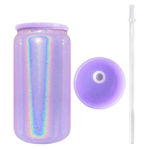 Bouteille en verre scintillante de 16 oz avec couvercle en plastique, personnalisable avec logo, livraison gratuite en gros, pour sublimation - Product Image 2