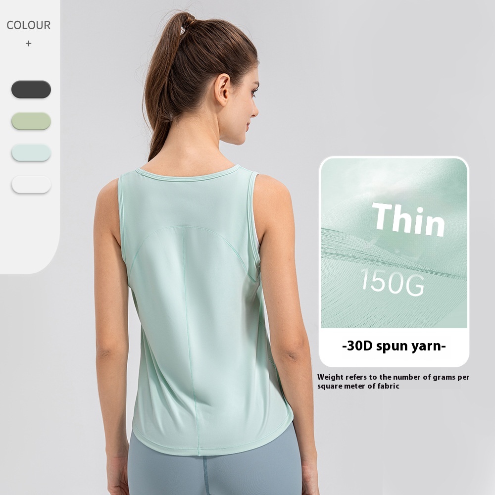 Women's Summer Breathable 30D Spun Yarn Yoga Vest Nude Short Lightweight Sports Blouse Workout Running Fitness Set Loose Fit