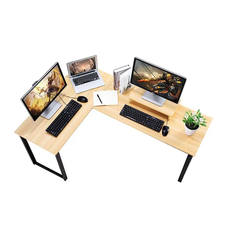 Vekin Furniture Modern Simple Corner Computer Desk, 2 Seat Long Office Desk Study Writing L Shaped Computer Desk