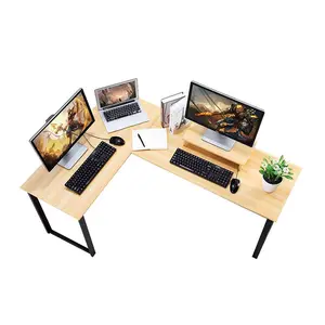 Vekin Furniture Modern Simple Corner Computer Desk, 2 Seat Long Office Desk Study Writing L Shaped Computer Desk