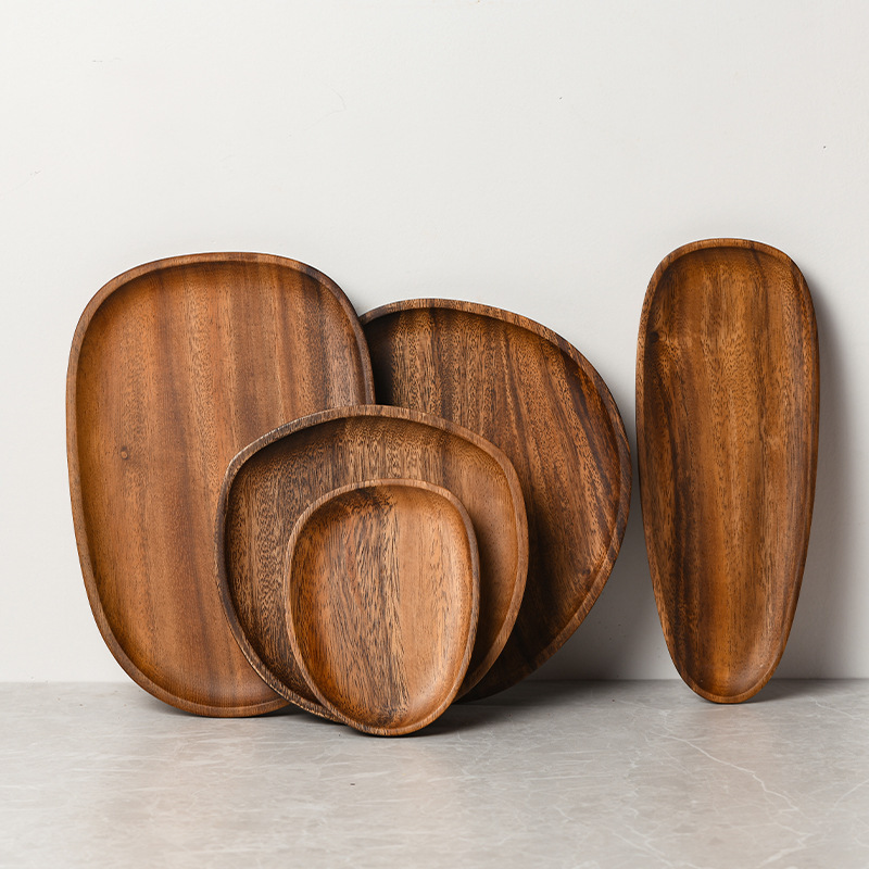 Modern Acacia Wood Plate Tray Irregularly Shaped Disposable for Home Hotel or Party Wholesale Dry Fruit Dinner Fruit Plate