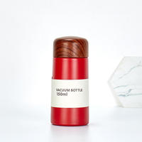 Mini Termo de Acero Inoxidable con Aislamiento al Vacío de 150 ml, Tapa con Diseño de Madera, Taza Portátil de Bolsillo para Viajes y Oficina