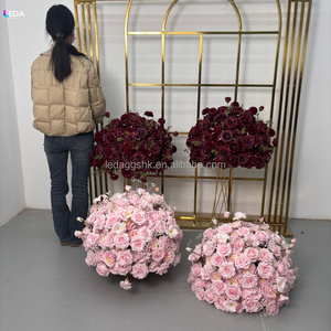 LEDA Pink Rose Baby's Breath Ball Decorative Floral <b>Arrangement</b> <b>Artificial</b> Hot Pink Silk Rose Ball for Wedding Party Events - Product Image 4