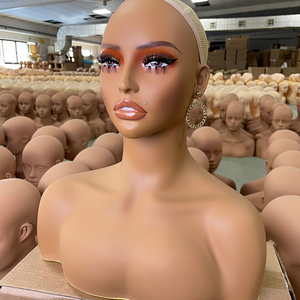 Thực tế nữ mannequin <span class=keywords><strong>Head</strong></span> hiển thị đen Nâu PVC mannequin Bust với tóc giả đứng cho trang điểm trình diễn - Product Image 6