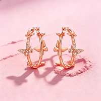 Boucles d'oreilles ovales simples et lisses en or rose BLLYF146-DA, idéales pour les mariages, les fêtes, les cadeaux quotidiens