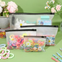 Pochette zippée à motif poussin, semi-transparente, à bords givrés, pour masques et élastiques à cheveux, trousse à crayons, scellée et écologique