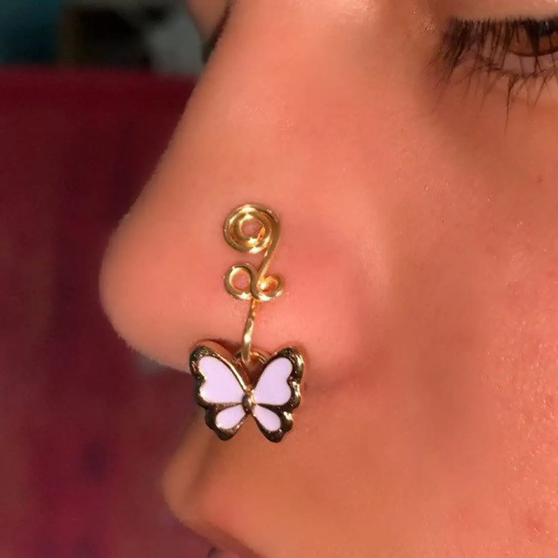 1Pc Goth Butterfly Körpers chmuck Kupferdraht Spiral Fake Piercing Nasenring Punk Gold Farbe Clip Ring Nasen clip Manschette