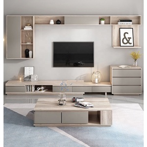 Meuble <span class=keywords><strong>TV</strong></span> moderne, centre de divertissement, unité murale pour téléviseur, ensemble de meubles de salon, panneau plat sans poignée - Product Image 5