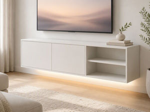 Weißer Schwebender Wand-TV-Ständer Medienkonsole Minimalistischer Sperrholz-Aufbewahrungsschrank für 55-65 Zoll Fernseher - Product Image 4