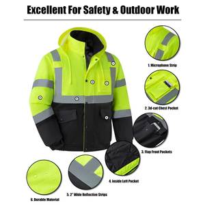 Giacca Invernale da <span class=keywords><strong>Lavoro</strong></span> ad Alta Visibilità per Uomo, Impermeabile, Riflettente, per Guardie <span class=keywords><strong>di</strong></span> Sicurezza e Lavori Edili - Product Image 2