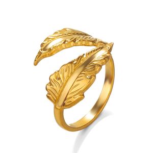 Anillo de Pluma Popular, Ajustable, para Mujer, Anillos de Lujo Elegantes y Modernos, Joyería de Acero Inoxidable - Product Image 6