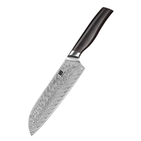 Couteau Santoku en acier Damas à manche en bois d'ébène, 7 pouces, forgé à la main, 67 couches d'acier, couteau de chef polyvalent