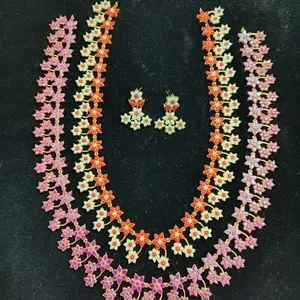 Manik-manik warna karang dan kalung mutiara perhiasan India perhiasan etnik selatan hadiah pakaian sehari-hari untuk produk jumlah besar