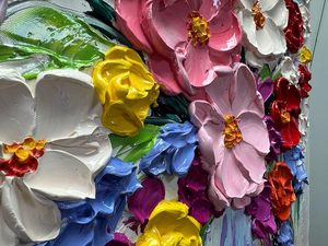V-inspire Art 24 x 36 pouces <span class=keywords><strong>Peinture</strong></span> à l'huile abstraite <span class=keywords><strong>moderne</strong></span> 100% peinte à la main, Bouquets colorés, Murales florales 3D complètes, Chine Living - Product Image 4
