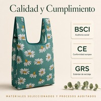 Sac de courses réutilisable avec logo imprimé personnalisé, lavable en machine, pliable, en PET recyclé, avec poignée renforcée