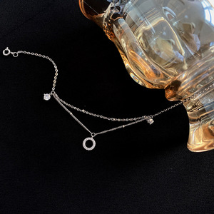 <span class=keywords><strong>Tobillera</strong></span> de doble círculo de plata esterlina 925 para mujer, anillo geométrico ligero de lujo, pulsera de tobillo de capas de diamante <span class=keywords><strong>Flash</strong></span> - Product Image 3