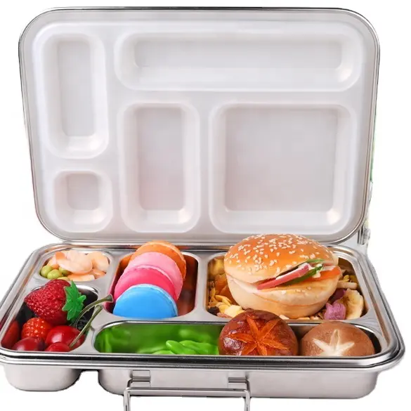 2022 Aohea Amazons Best Seller Bento Lunch Box Wholesale Portable Split 2 5 Compart Stainless Steel Metal Tiffin Lunch Box