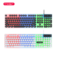 T-WOLF T11 有线键盘 圆键帽 彩色灯光 办公键盘 家用键盘 出厂价