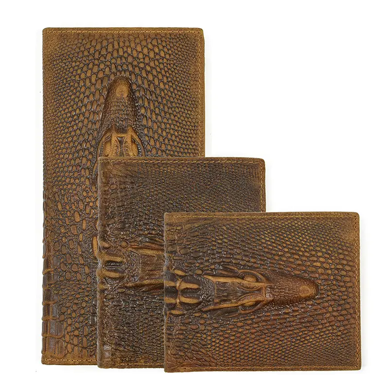 Genuine Leather Alligator Pattern Long Wallet Men Card Holder Cell Phone Pocket Clutch Purse Carteira High Quality Men's Wallets