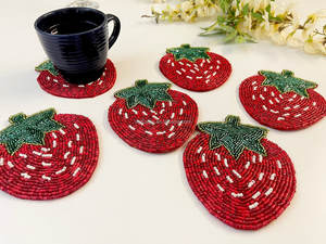 Red Strawberry Mat Luxury Handmade <b>Beaded</b> <b>Placemats</b> Table Mat Hand <b>Beaded</b> Embroidery Strawberry Mug Rug Coasters for Gift Items - Product Image 4