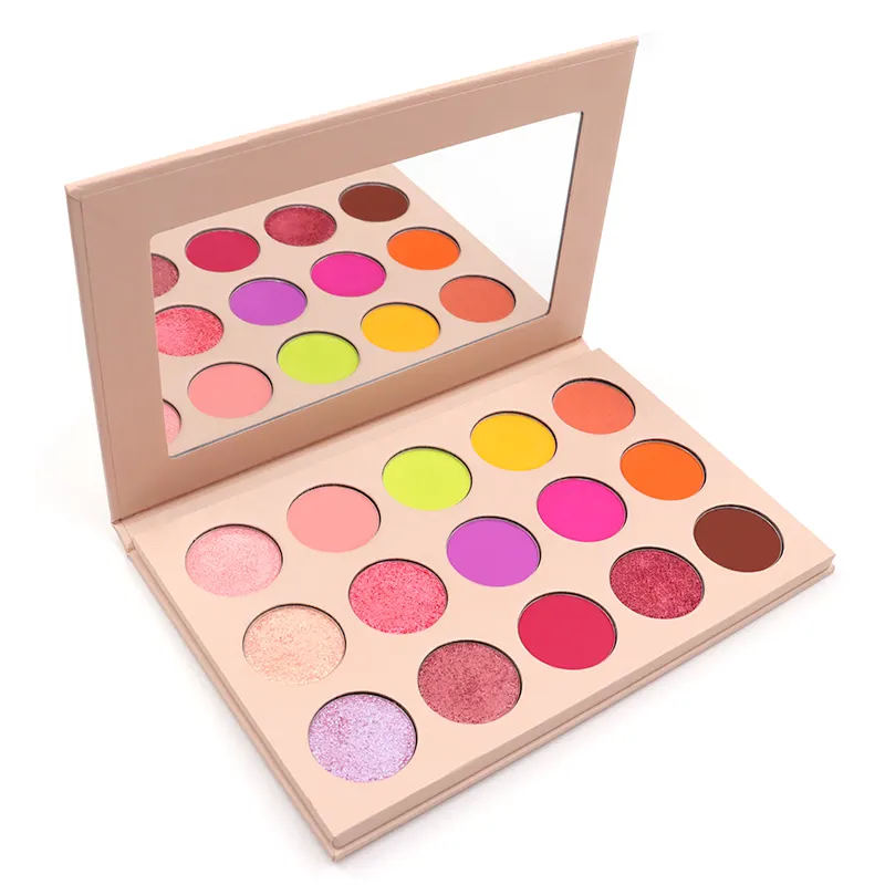 Custom high quality rose gold yellow purple 15 colors shine matte eyes shadow colorful shimmer eyeshadow palette