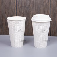 Gobelet en papier pour café blanc gaufré PLA jetable de 12 oz pour boissons chaudes et froides, vin, boissons gazeuses, eau minérale, tequila