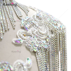 Màu sắc hiện đại mới đến vạt áo màu xanh lá cây Rhinestone vai cổ áo đính với rìa WDP-289 - Product Image 3