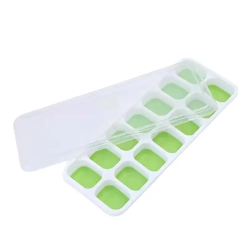 Moldes para hacer cubitos de hielo de silicona sin BPA, bandeja de cubitos de hielo de plástico de 14 rejillas con tapa