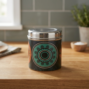 Boîte à épices ronde en acier inoxydable avec couvercle, design bohème imprimé, capacité 1-3L, boîte de conservation alimentaire - Product Image 6