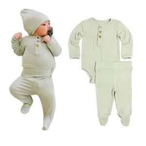 Aby-Conjuntos de ropa para recién nacido, ropa acanalada de bambú para niños pequeños, pantalones de bebé respetuosos con el medio ambiente, conjunto orgánico personalizado infantil de 2 piezas
