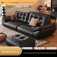 Vente directe usine – Canapé trois places en cuir véritable style vintage « Space-Cloud », design italien, luxe discret, rétro, noir, lignes droites