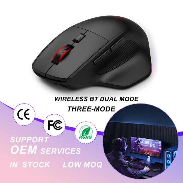 Three-Mode 1000mAh Rechargeable 2.4G Wireless BT Gaming Mouse Right Hand Orientation BT Wireless Mouse for Computer