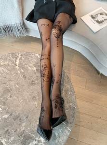 时尚新设计美丽女性图案印花定制女式丝袜修身弹力防走光莲花丝袜裤袜 - Product Image 2