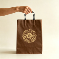 Sac en papier kraft brun écologique recyclé noir et blanc pour emballages alimentaires à emporter, sac cadeau, sac de shopping avec poignée