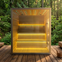 Salle de sauna finlandaise traditionnelle avec bois de pruche moderne et chauffe-eau à pierres pour une expérience spa